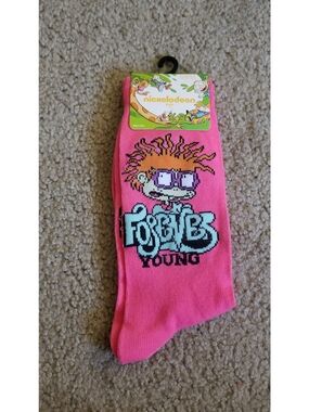Nickelodeon Rugrats Chuckie Pink Graphic Crew Socks